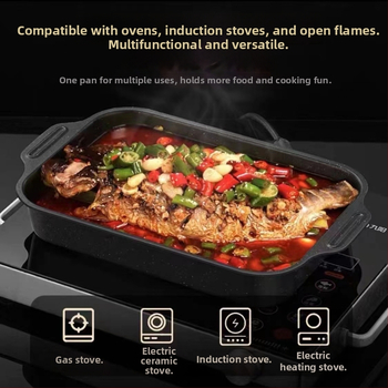 Hal grillező tálca vasból, négyszögletes alakú, többfunkciós, tapadásmentes