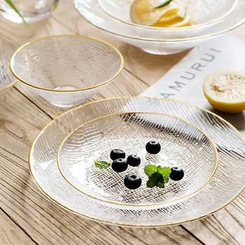 Set de boluri și farfurii din sticlă, adânci, oval, stil modern minimalist, suprafață vopsită cu spray