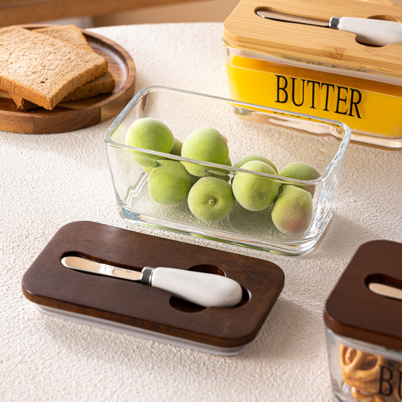 Staklena kutija za maslac s poklopcem i spatulom, pravokutna posuda za sir, Xingjia Ceramics
