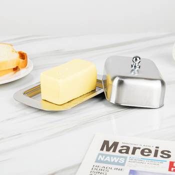 Kutija za maslac od nehrđajućeg čelika s prozirnim poklopcem — moderni minimalistički dizajn