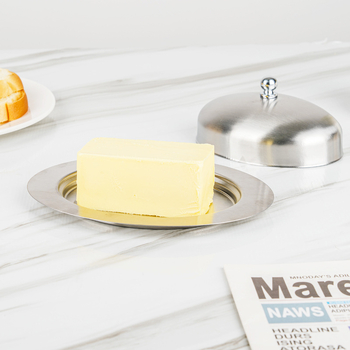 Kutija za maslac od nehrđajućeg čelika s prozirnim poklopcem — moderni minimalistički dizajn