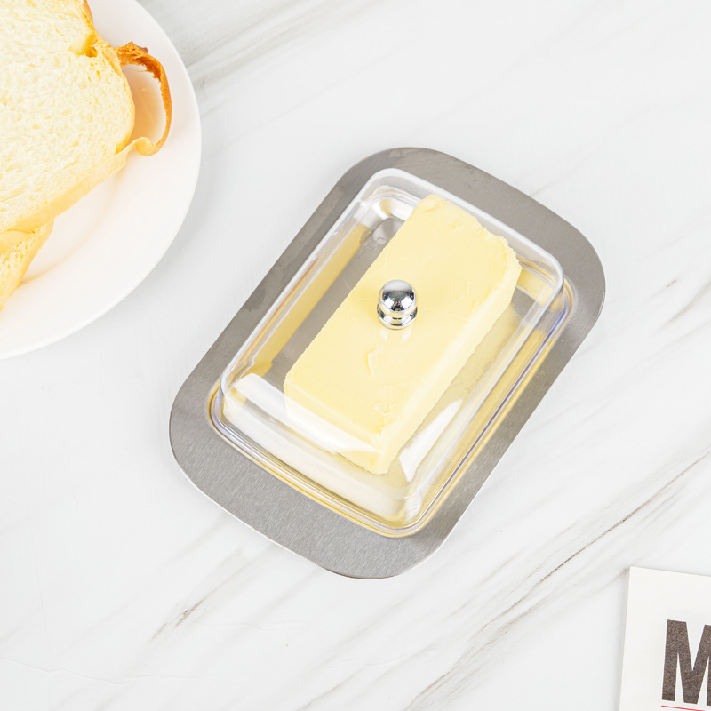 Kutija za maslac od nehrđajućeg čelika s prozirnim poklopcem — moderni minimalistički dizajn