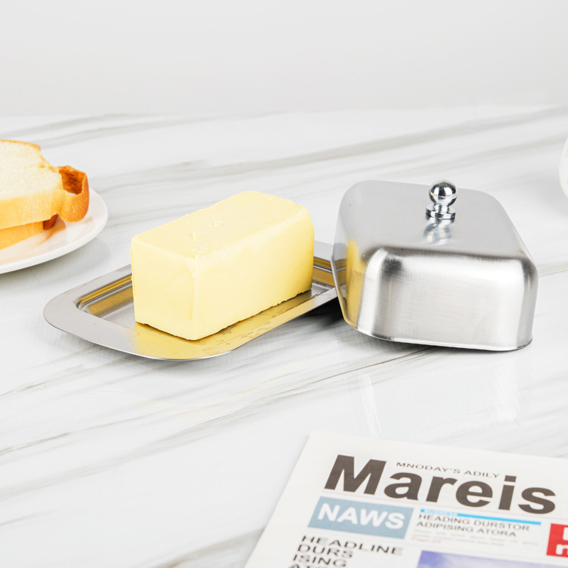 Kutija za maslac od nehrđajućeg čelika s prozirnim poklopcem — moderni minimalistički dizajn