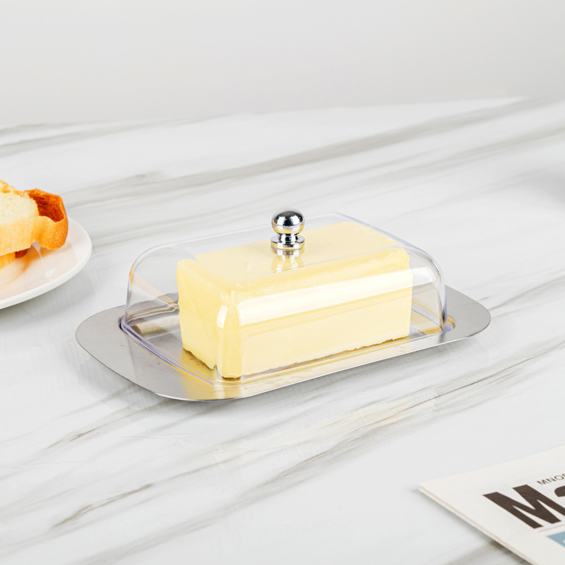 Kutija za maslac od nehrđajućeg čelika s prozirnim poklopcem — moderni minimalistički dizajn