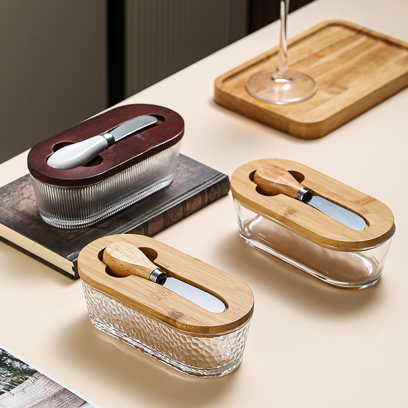 Staklena kutija za maslac s nordijskim minimalističkim dizajnom – Wood Craftsman HYH1030, Materijal: Staklo, Ispis logotipa: Da, Stil: Nordic Minimalist