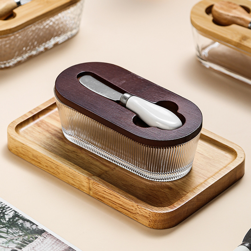 Staklena kutija za maslac s nordijskim minimalističkim dizajnom – Wood Craftsman HYH1030, Materijal: Staklo, Ispis logotipa: Da, Stil: Nordic Minimalist