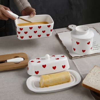 Емайлирана чиния за масло с капак, модерен минималистичен стил, номер на продукта A, ексклузивен трансграничен износ