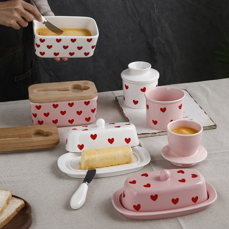 Емайлирана чиния за масло с капак, модерен минималистичен стил, номер на продукта A, ексклузивен трансграничен износ