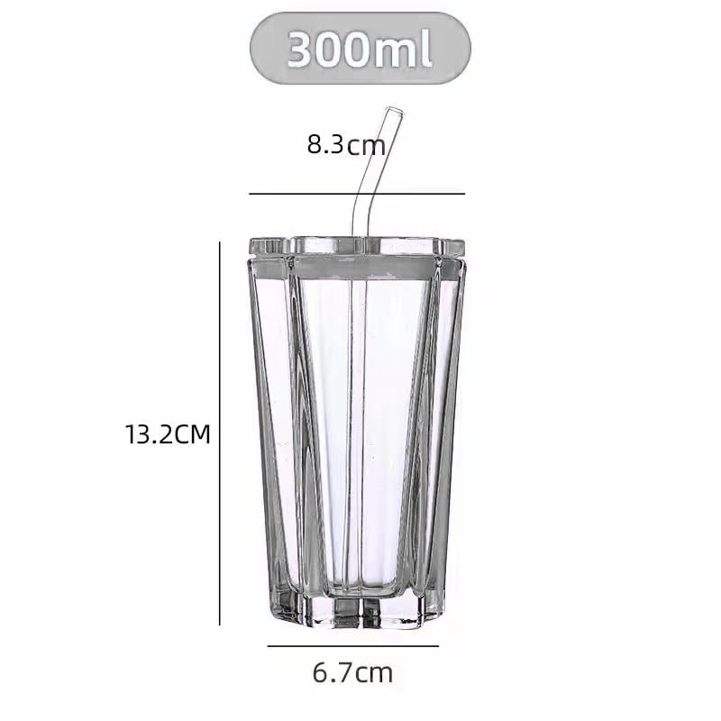 Pahar din sticlă de cristal cu pai, capac, design stea cu cinci colțuri, etanș și rezistent la temperaturi înalte