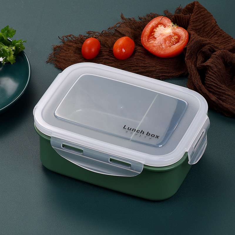 Cutie prânz Bento, două compartimente, formă pătrată, material PP, capacitate 800–1000 ml, compatibil cu microunde