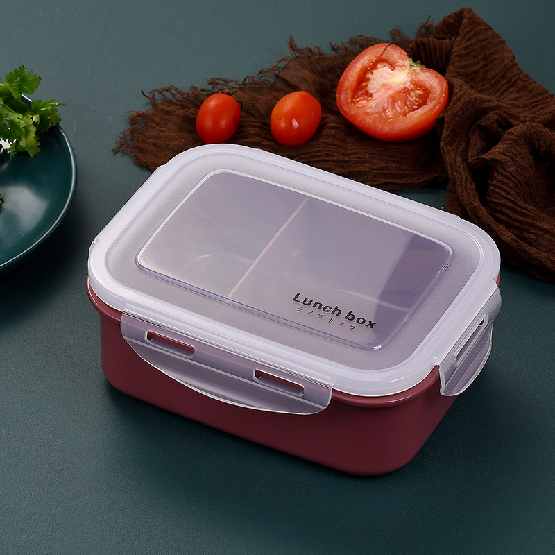 Cutie prânz Bento, două compartimente, formă pătrată, material PP, capacitate 800–1000 ml, compatibil cu microunde