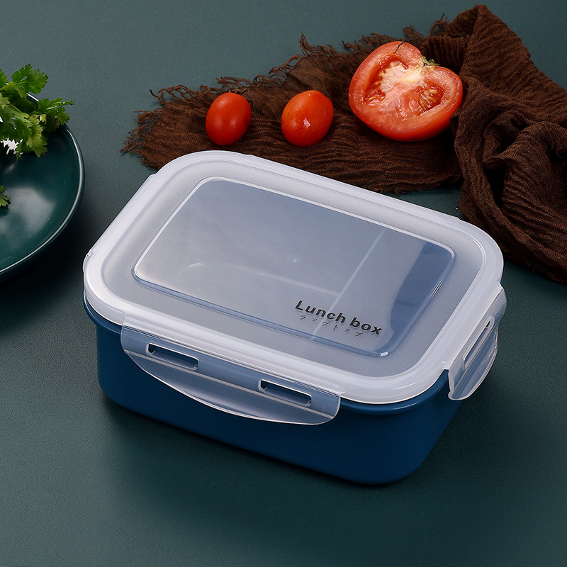 Cutie prânz Bento, două compartimente, formă pătrată, material PP, capacitate 800–1000 ml, compatibil cu microunde