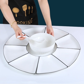 Set de platouri ceramice în formă de evantai, din porțelan de os, finisaj subglazură, stil simplu