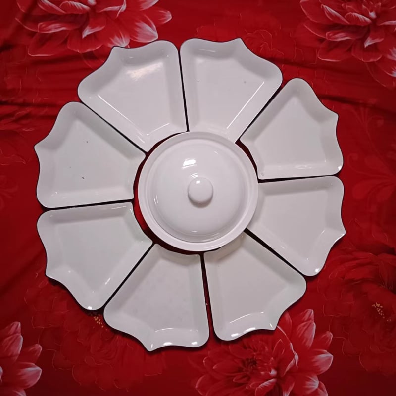 Set de platouri ceramice în formă de evantai, din porțelan de os, finisaj subglazură, stil simplu