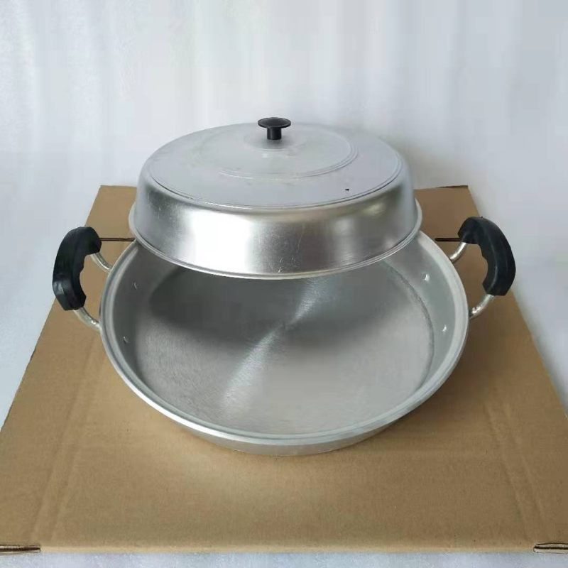 Tigaie de prăjit, aluminiu, antiaderent, stil chinezesc, cu fund unic, capac din oțel inoxidabil