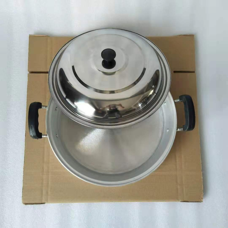 Tigaie de prăjit, aluminiu, antiaderent, stil chinezesc, cu fund unic, capac din oțel inoxidabil