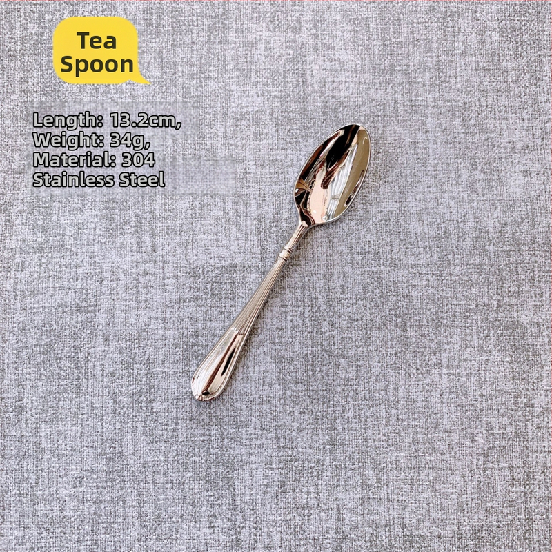 304 rozsdamentes acél nyugati evőeszköz készlet — kovácsolt steak kés, villa és kanál, vonalas mintázat, tükrös felület