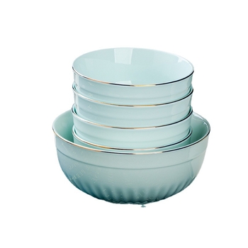 Porcelanski set zdjela u nordijskom stilu s rubnim ukrasom, pogodna za mikrovalnu, okruglog oblika