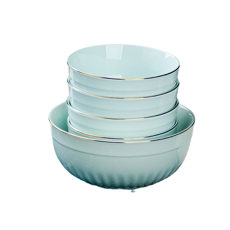 Porcelanski set zdjela u nordijskom stilu s rubnim ukrasom, pogodna za mikrovalnu, okruglog oblika