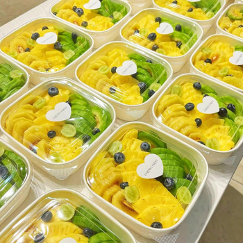 Cutie de fructe pătrată, de unică folosință, din hârtie kraft, cu capac