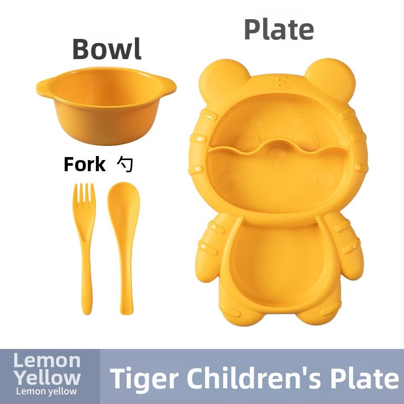 Apricot Rhyme rajzfilm-stílusú műanyag gyerek étkészlet, négy darabos készlet: tányér, tál, kanál és villa