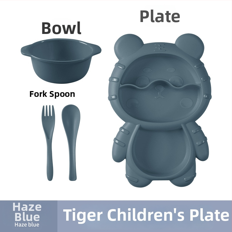 Apricot Rhyme rajzfilm-stílusú műanyag gyerek étkészlet, négy darabos készlet: tányér, tál, kanál és villa