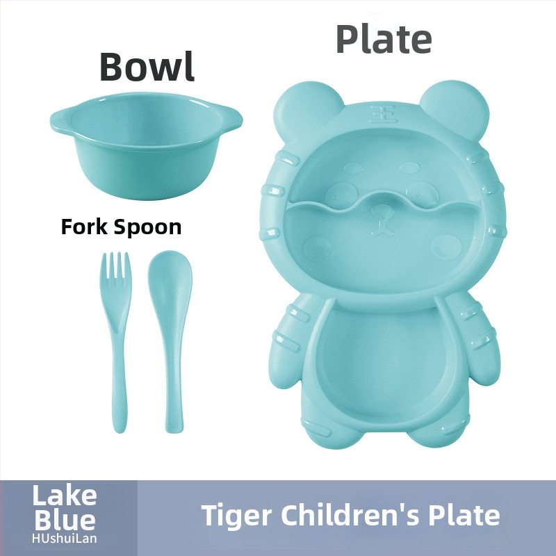 Apricot Rhyme rajzfilm-stílusú műanyag gyerek étkészlet, négy darabos készlet: tányér, tál, kanál és villa