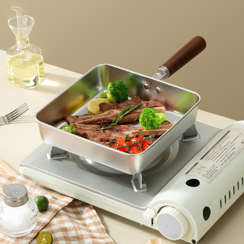 Kvadratni tiganj od 304 nehrđajućeg čelika s nelepljivim premazom, za omletu, palačinke i steak, s trostrukim dnom, kompatibilan s indukcijom – Junxing