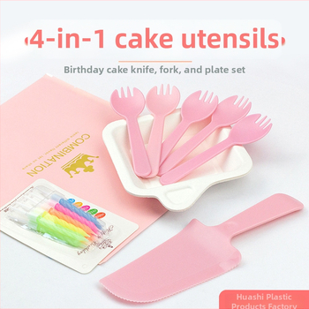 Jednorázový set riadu na tortu, štvorčlenný: plast, kruhový tvar, možná personalizácia loga, 3-ročná trvanlivosť, pôvod Hebei