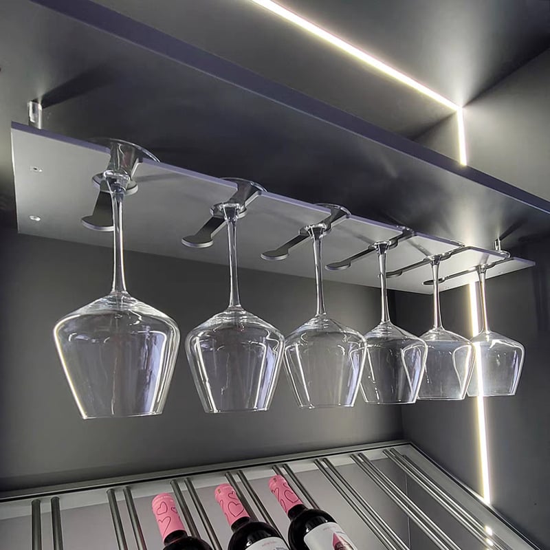 Raft pentru pahare de vin - aliaj de aluminiu, montat pe perete, 5 mm grosime, stil modern minimalist