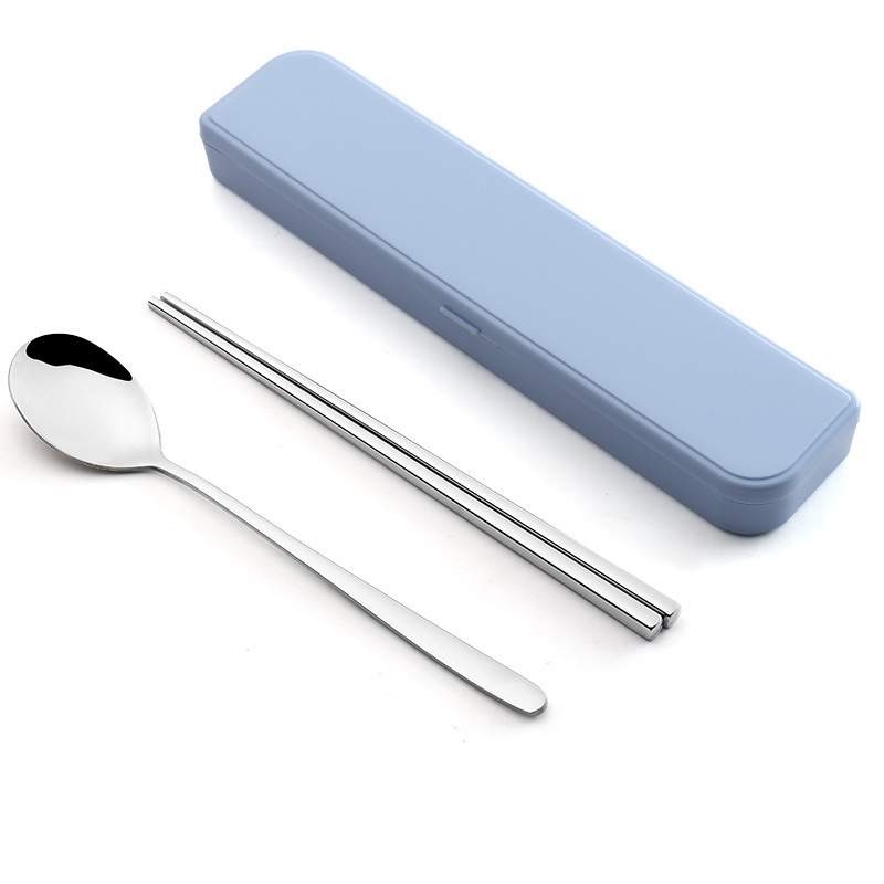 Set portabil din oțel inoxidabil 304, stil coreean, 3 piese: bețișoare, lingură și furculiță — design minimalist modern, ideal pentru călătorii