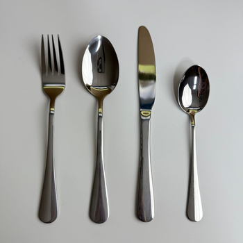 Set de tacâmuri western din oțel inoxidabil 410, finisaj oglindit, 4 piese, cuțit pentru friptură, furculă și lingură, stil european