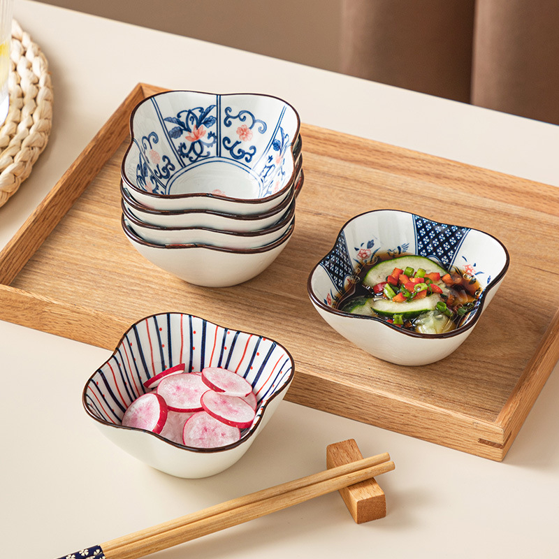 Keramička zdjela u obliku cvijeta, japanski retro stil, pod glazurom dizajn, nepravilnog oblika, mikrotalasna kompatibilnost