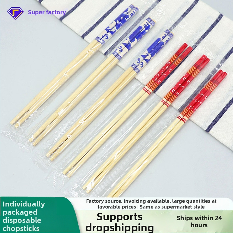 Jednorazové bambusové paličky na jedlo, karbonizované, samostatne balené, 50 párov v balení, možnosť tlače loga