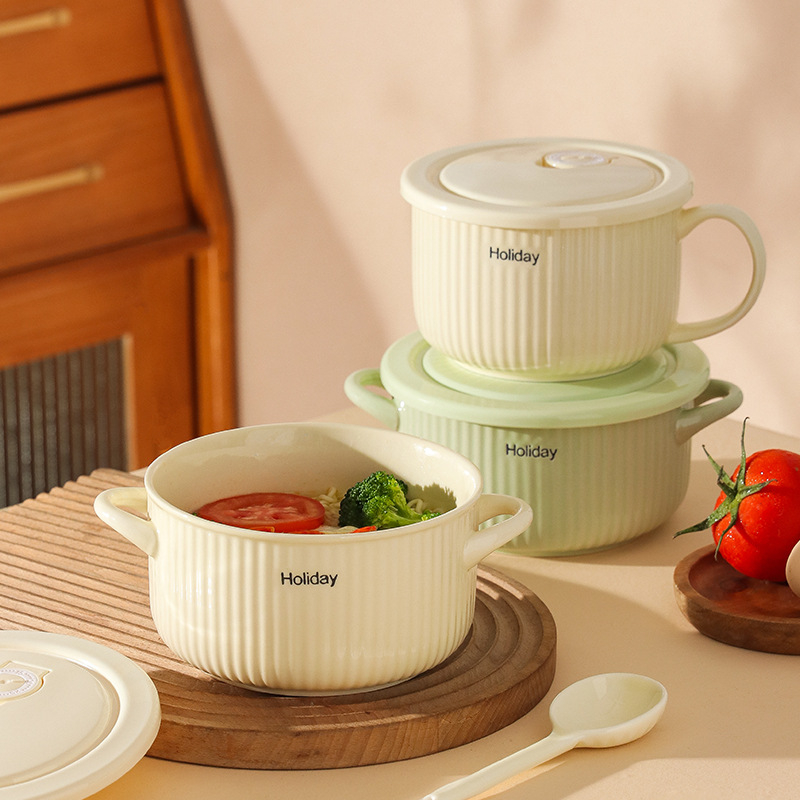 Cutie ceramică pentru prânz cu capac, etanșă, compatibilă cu microundele, 501-800 ml, rotundă