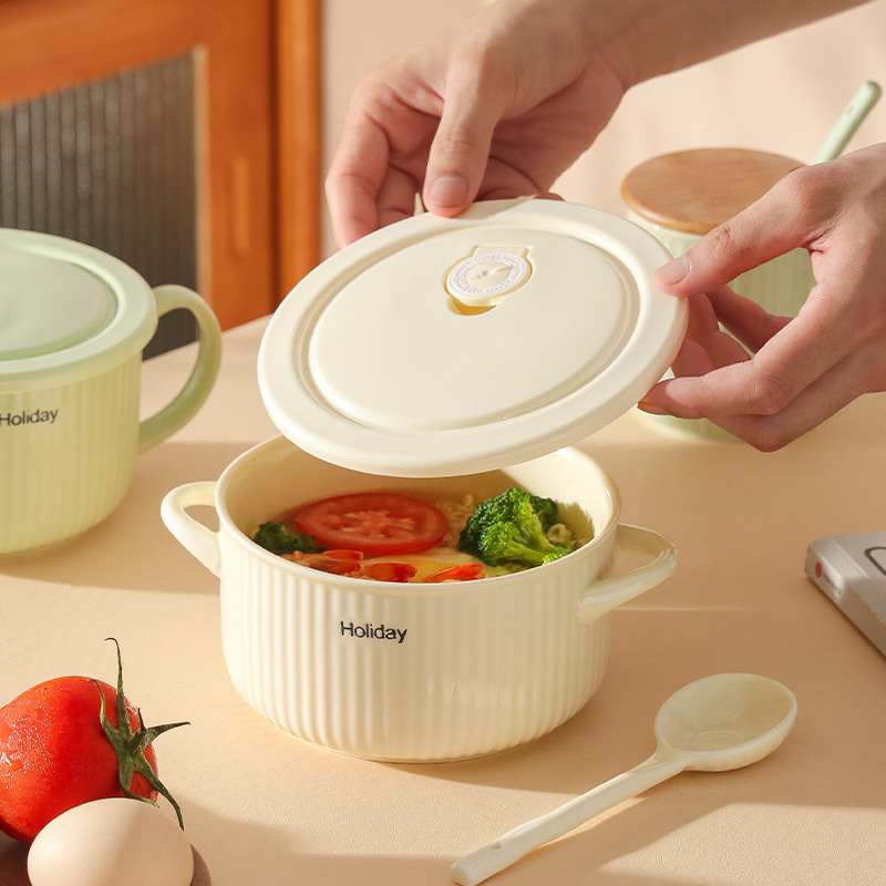 Cutie ceramică pentru prânz cu capac, etanșă, compatibilă cu microundele, 501-800 ml, rotundă