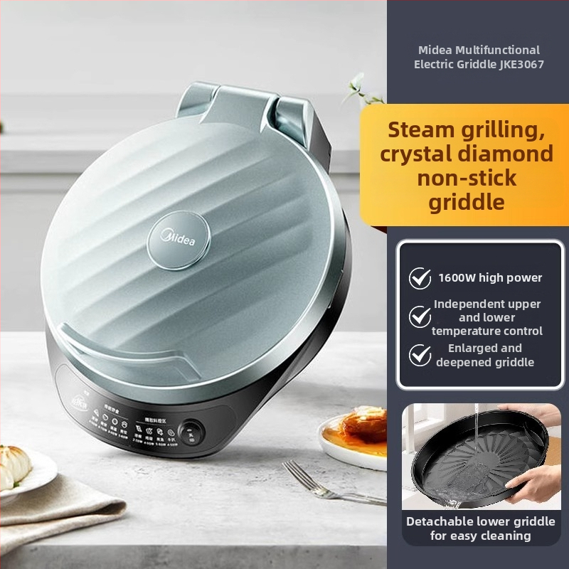 Midea Električna tava za palačinke s dvostrukim grijanjem, ne‑stick površina, 1200-1500 W, 220 V, za 2-3 porcije