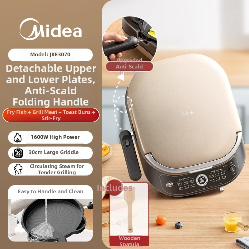 Midea Električna tava za palačinke s dvostrukim grijanjem, ne‑stick površina, 1200-1500 W, 220 V, za 2-3 porcije