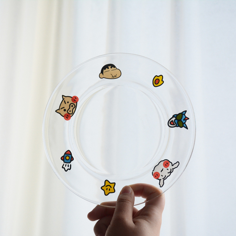 Set pahare și boluri din sticlă borosilicată, model japonez drăguț de desen animat, rezistent la temperaturi, compatibil cu microunde, set de 7 piese, cu mâner