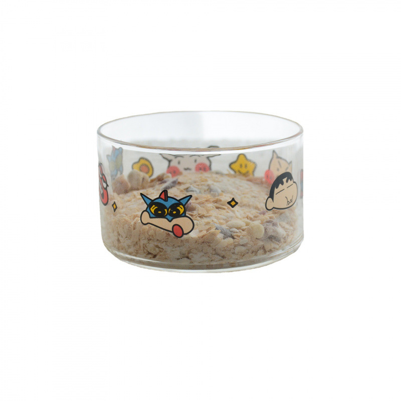 Set pahare și boluri din sticlă borosilicată, model japonez drăguț de desen animat, rezistent la temperaturi, compatibil cu microunde, set de 7 piese, cu mâner