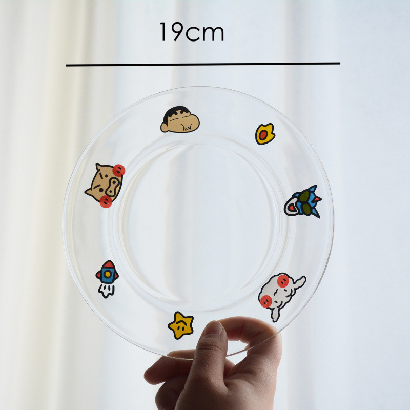 Set pahare și boluri din sticlă borosilicată, model japonez drăguț de desen animat, rezistent la temperaturi, compatibil cu microunde, set de 7 piese, cu mâner