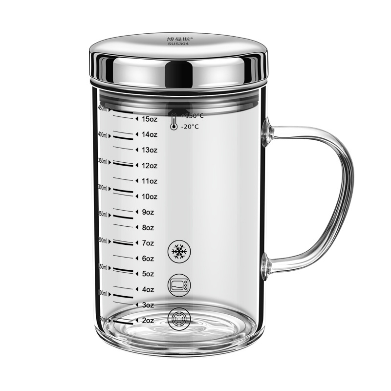 Cupa de măsurat din sticlă borosilicată cu scară, rezistentă la căldură, compatibilă cu microundele, cu capac