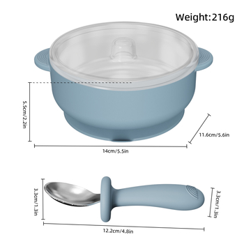 Set dječjeg pribora za hranjenje: silikon vilica i žlica, zdjela od nehrđajućeg čelika s prianjanjem, 5 dijelova, prehrambeni silikon, od 6 mjeseci