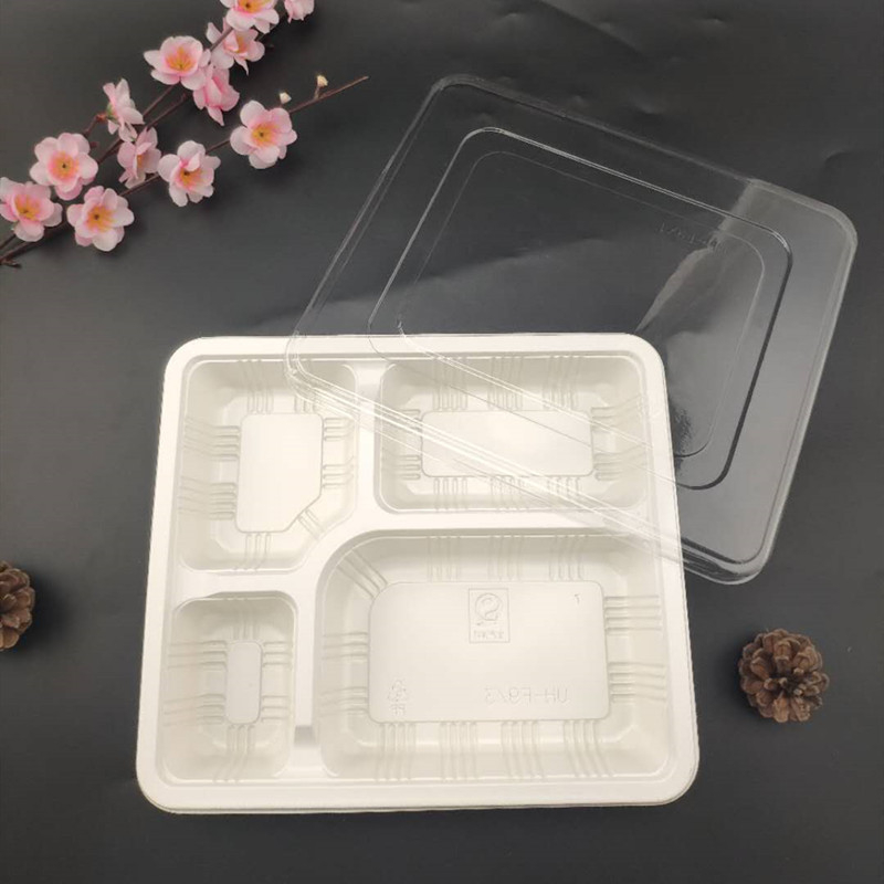 Cutie de masă de unică folosință cu capac, cinci compartimente, plastic, rezistent, compatibil cu microundele, posibilitate de personalizare a producției