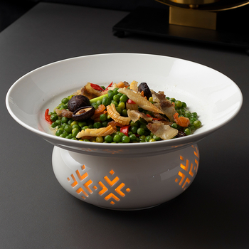 Porcelánból készített szigetelt tálalóedény, kör alakú, kínai stílus, egyszerű dizájn