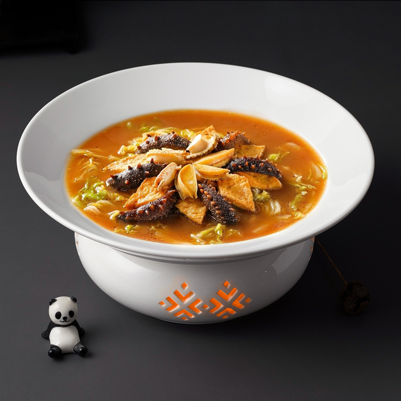 Porcelánból készített szigetelt tálalóedény, kör alakú, kínai stílus, egyszerű dizájn