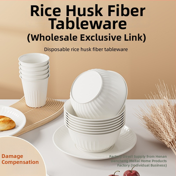 Set de veselă de unică folosință din coajă de orez: boluri, farfurii, căni, linguri; biodegradabil; pentru alimente