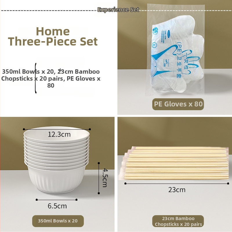 Set de veselă de unică folosință din coajă de orez: boluri, farfurii, căni, linguri; biodegradabil; pentru alimente