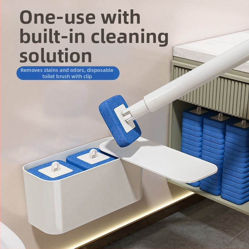 Jednorazová súprava kefy na toaletu so stenovým držiakom pre kúpeľňu, čistenie ťažko dostupných rohov, z plastu
