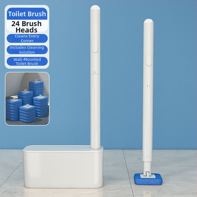 Jednorazová súprava kefy na toaletu so stenovým držiakom pre kúpeľňu, čistenie ťažko dostupných rohov, z plastu